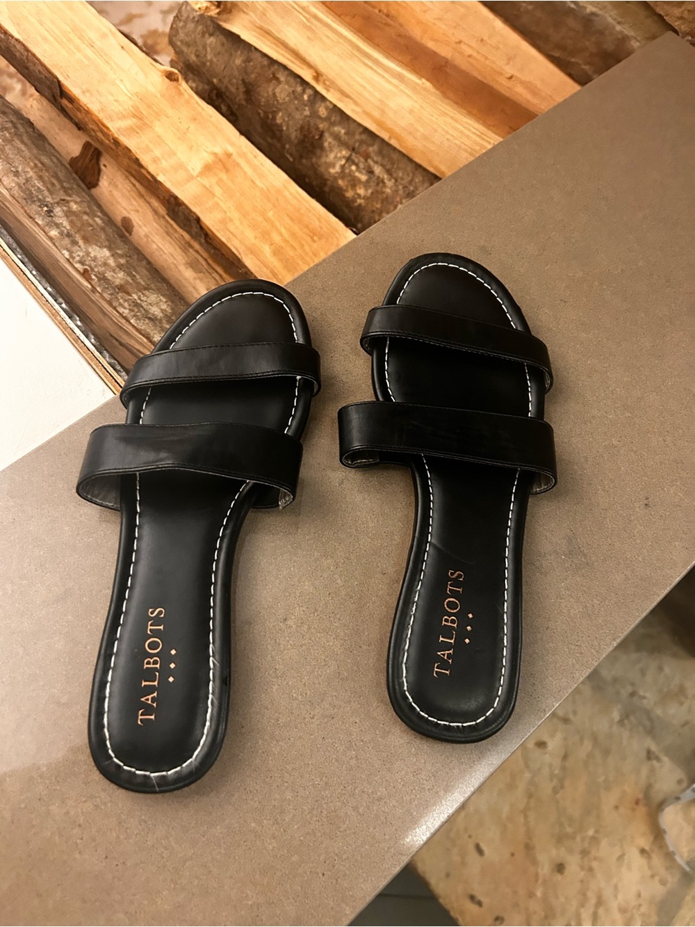 Talbots Black Double-Strap Slide Sandals 8